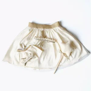 Les P’tits Déguiz – Duo de tutus Deva enfant/poupée et sa baguette magique avec étoile en tissu écru