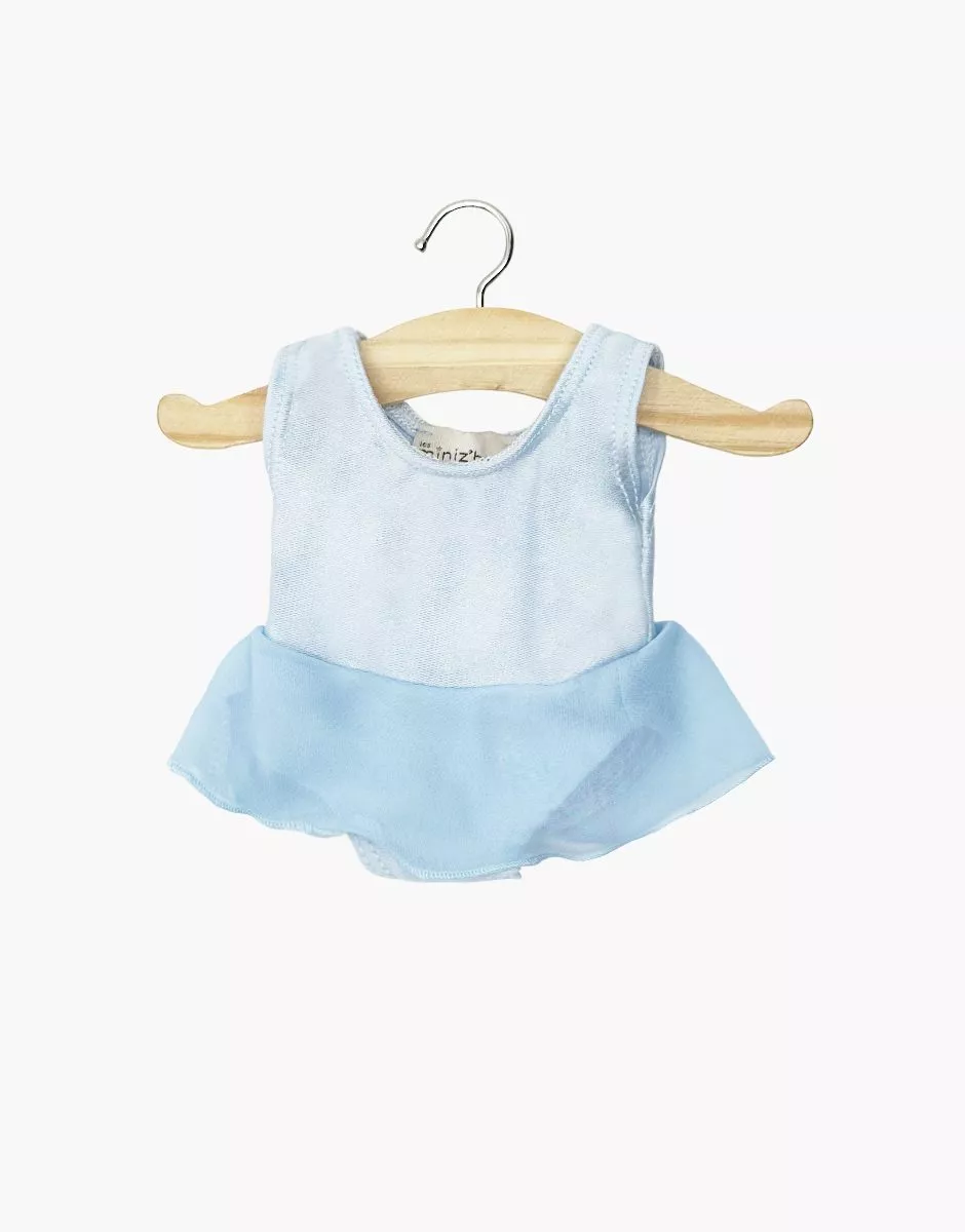 Justaucorps à volants Ludmila en lycra et mousseline bleu ciel