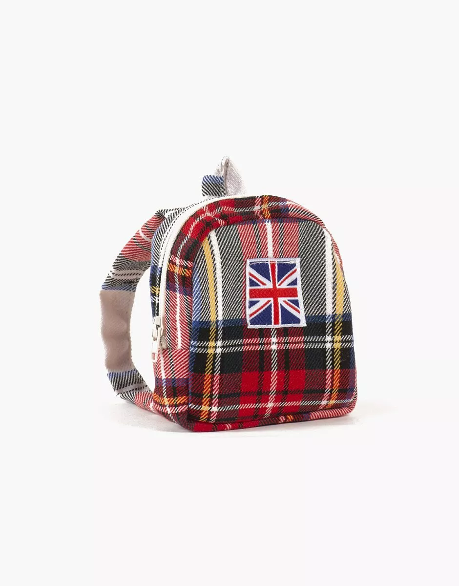 Sac à dos Théo pour poupée à carreaux Tartan écru – Image 2