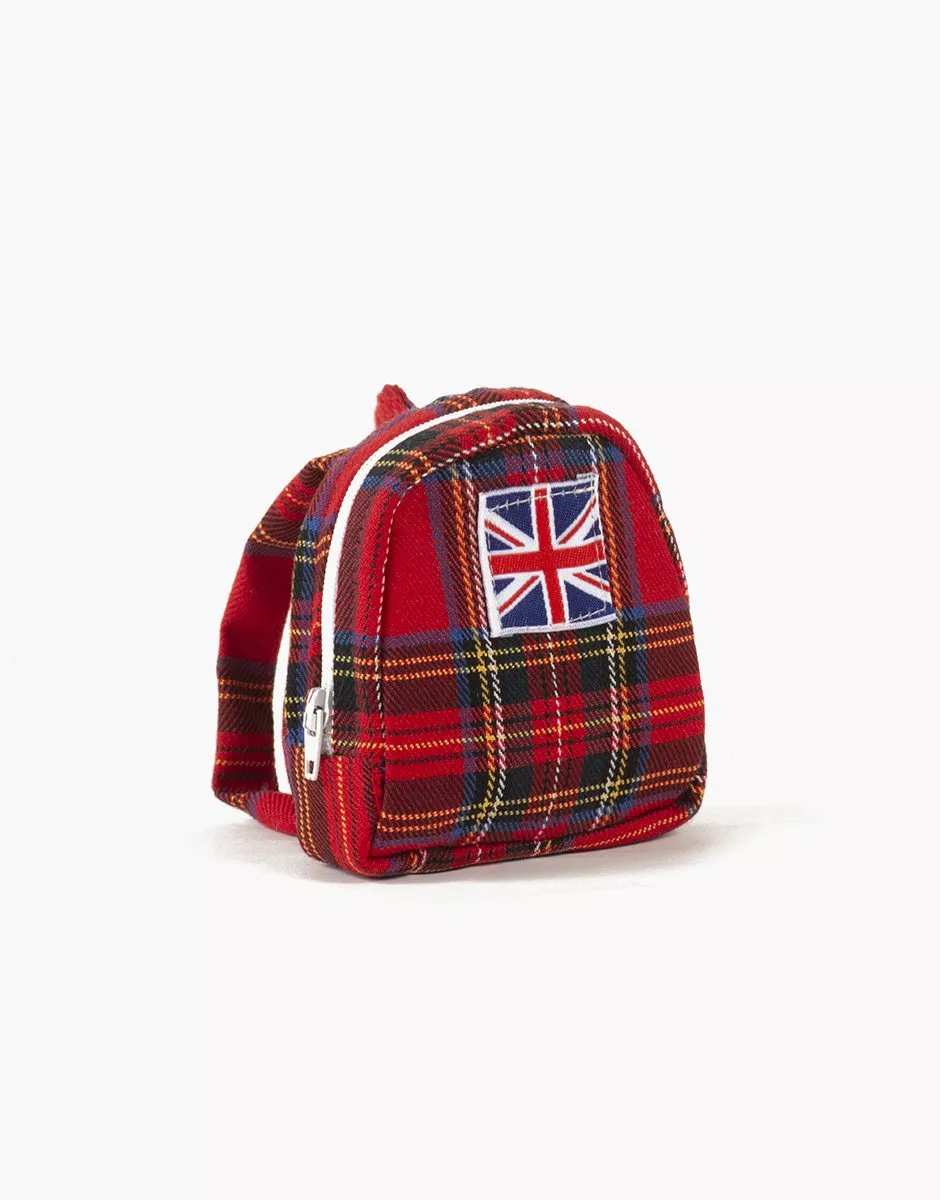 Sac à dos Théo pour poupée à carreaux Tartan rouge