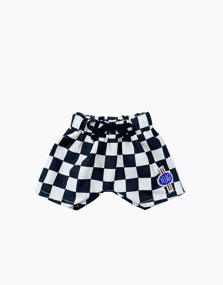 Short de bain RACING en coton damier noir et blanc